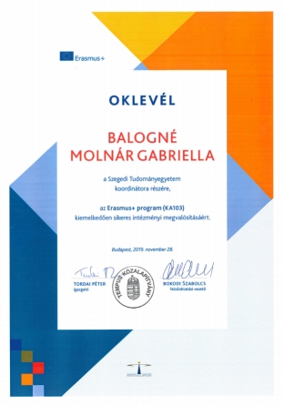 Oklevél - Balogné Molnár Gabriella